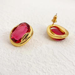 Luxury color crystal setting oval ear studs