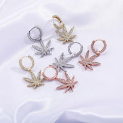 Hip hop zircon maple leaf earrings