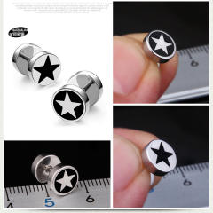 Pentagram titanium dumbbell black earings