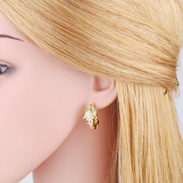 18KG rhinestone leopard head huggie earrings