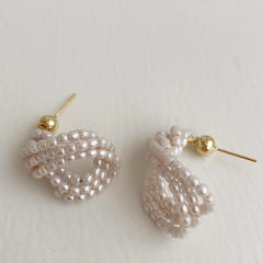 Korean fashion pearl beaded twisted earrings