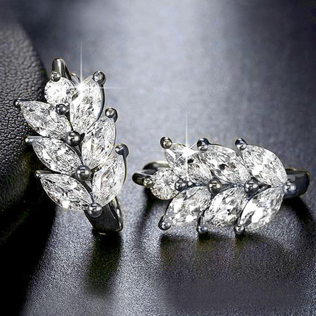 Classic cubic zircon leaf hoop earrings