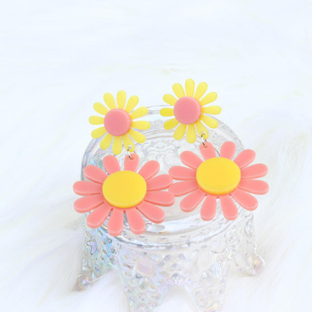 Boho colorful acrylic sunflower dangle earrings