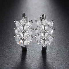 Classic cubic zircon leaf hoop earrings