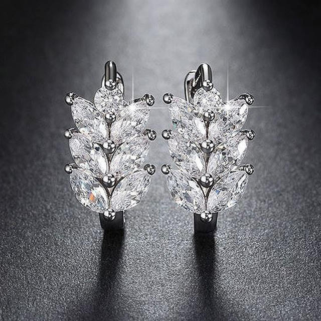 Classic cubic zircon leaf hoop earrings