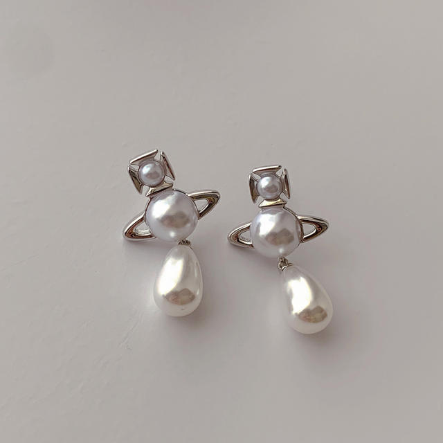 925 sterling silver needle geometric pearl earrings