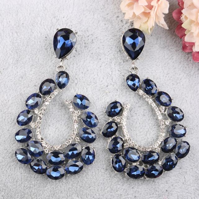 Elegant colorful glass crystal hollow drop earrings