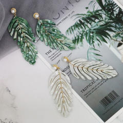 Concise acrylic leaf design earrings