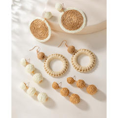 Boho straw earrings for women