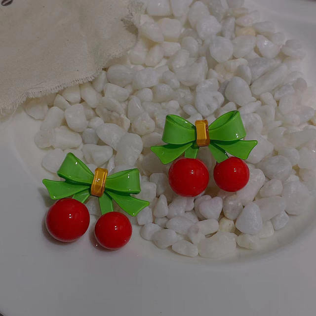 Cute cherry summer 925 needle ear studs