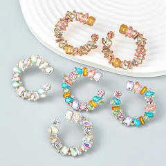 Luxury c shape rhinestone statement ear studs
