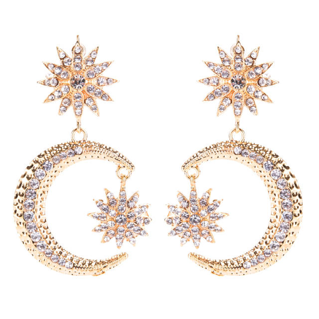 Boho rhinestone star moon earrings