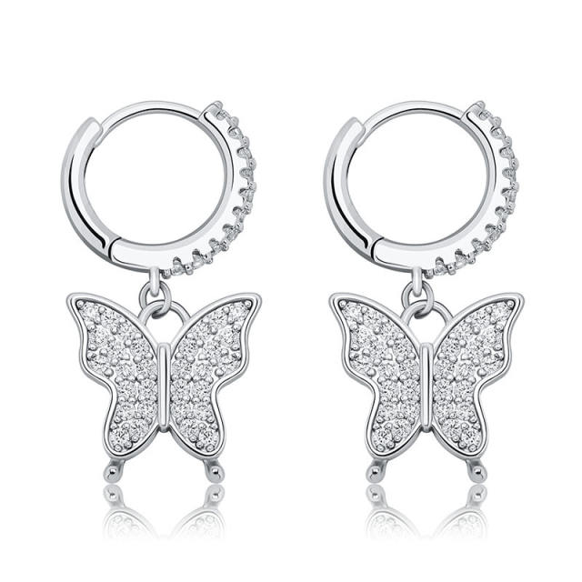 Hip hop zircon butterfly earrings