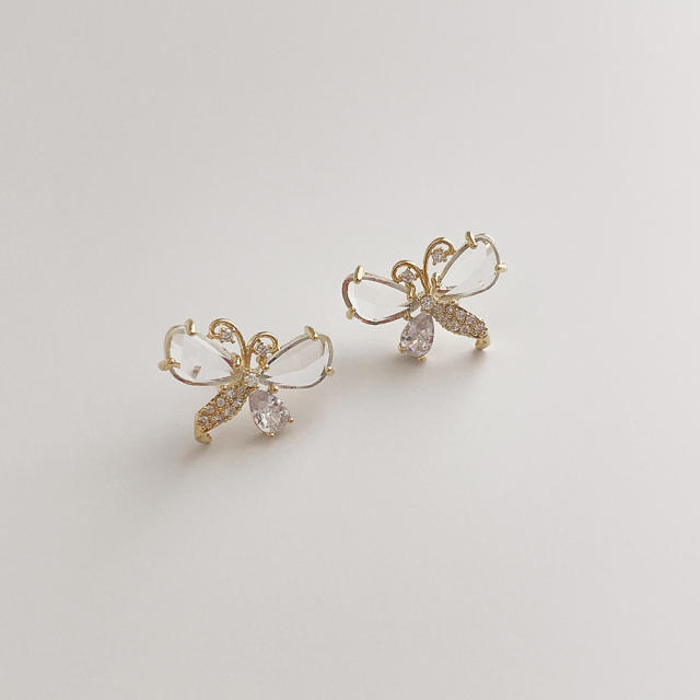 Fashion inlaid zircon crystal butterfly earrings