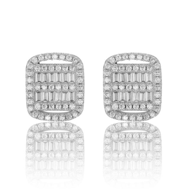 S925 Sterling silver needle pave setting cubic zircon hiphop ear studs