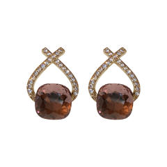 Pink color cubic zircon diamond ear studs