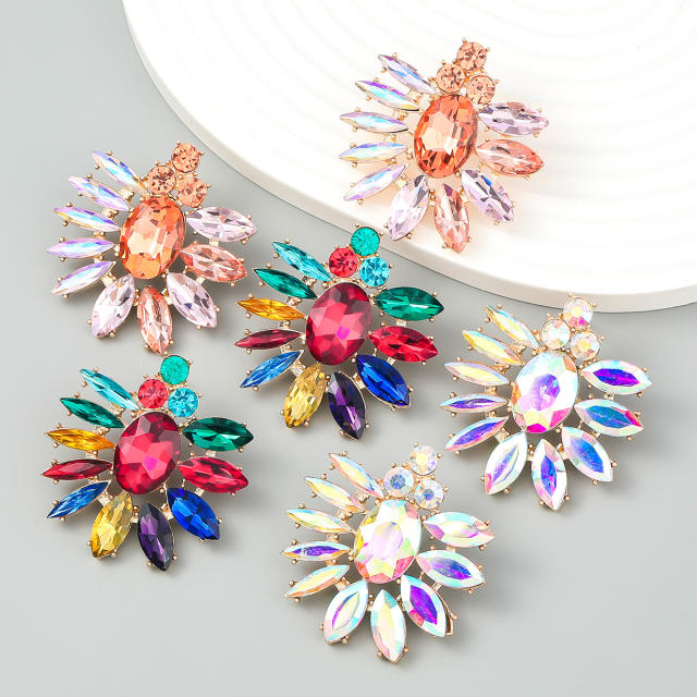 Colored glass crystal statement ear studs