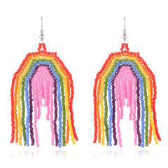 Boho seed beads tassel rainbow earrings