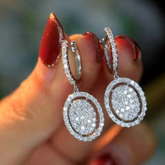 Full of rhinestone oval charm huggie earrings