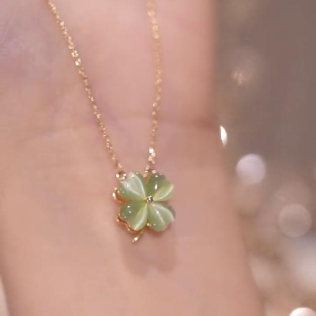 Green color opal stone clover design rotatabale ear studs necklace rings