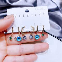 Real gold plated turky blue eye huggie earrings set
