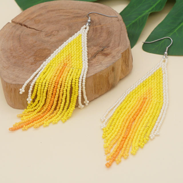 Boho color seed beads tassel earrings