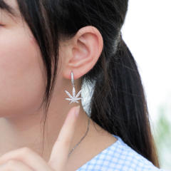 Hip hop zircon maple leaf earrings