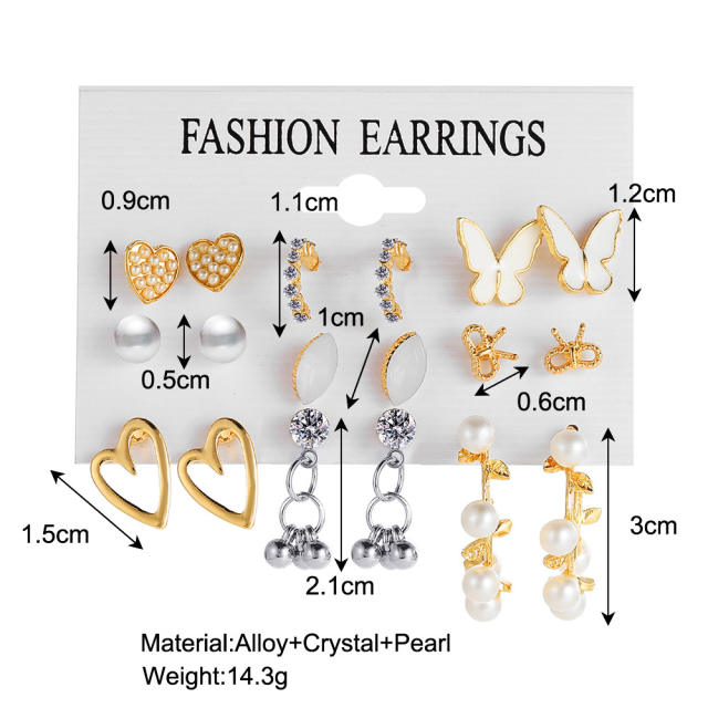 Creative 9 pair acrylic butterfly earrings set