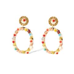 Handmade wireline color stone geometric earrings