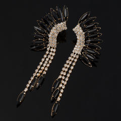 Luxury colored glass crystal wing shape long earrings