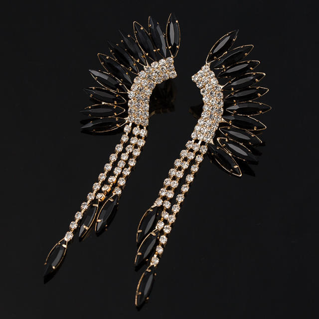 Luxury colored glass crystal wing shape long earrings