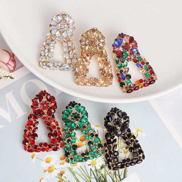 Geometric shape glass crystal statement dangle earrings