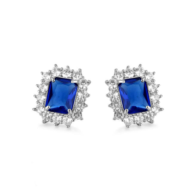 Emerald cut diamond colored ear studs