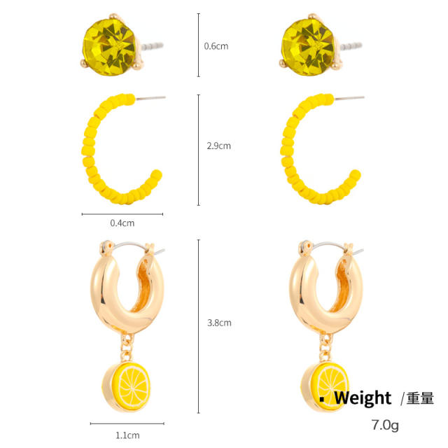 Cute fruit color seed beads earrings set 3pcs