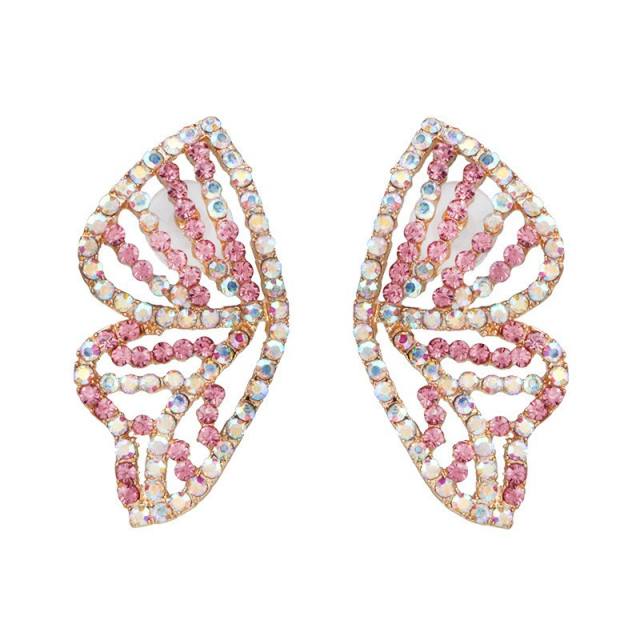Diamond butterfly hollow ear studs