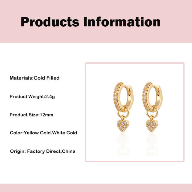 Rhinestone heart charm tiny huggie earrings