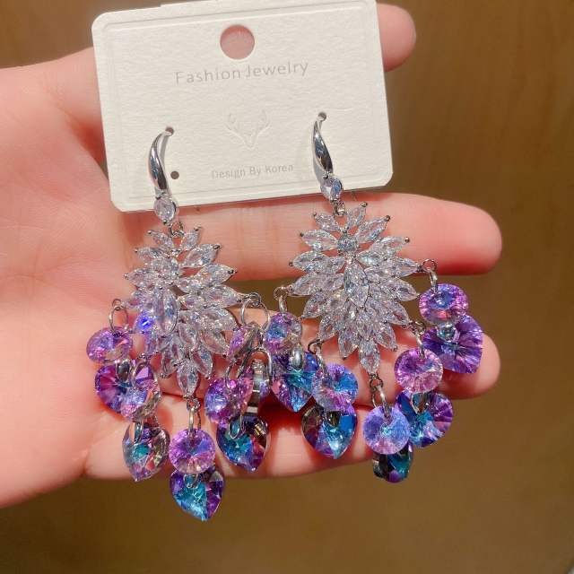 Luxury color crystal diamond dangle earrings