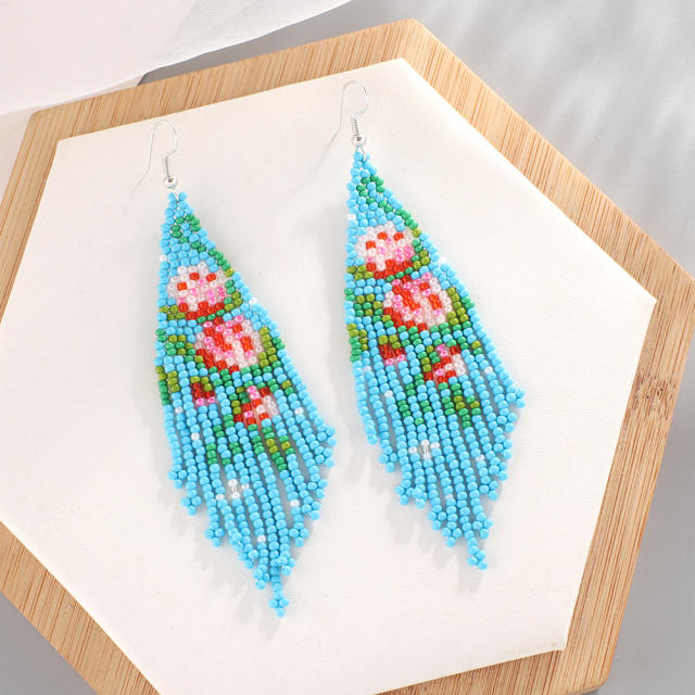 Boho seed beads tassel earrings