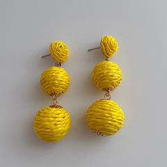 Boho handmade coloful straw ball holiday earrings