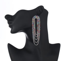 Rhinestone pave setting tassel long earrings