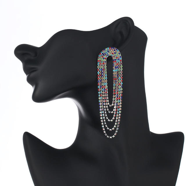 Rhinestone pave setting tassel long earrings