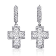 Hip hop zircon cross pendant earrings
