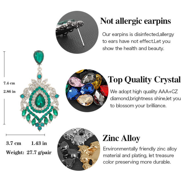 Luxury color glass crystal drop earrings