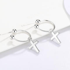 S925 diamond cross dangle earrings