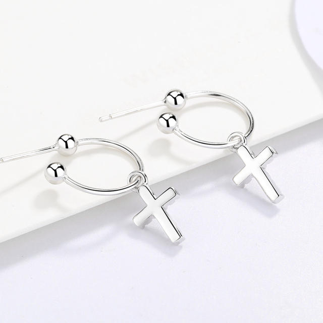 S925 diamond cross dangle earrings