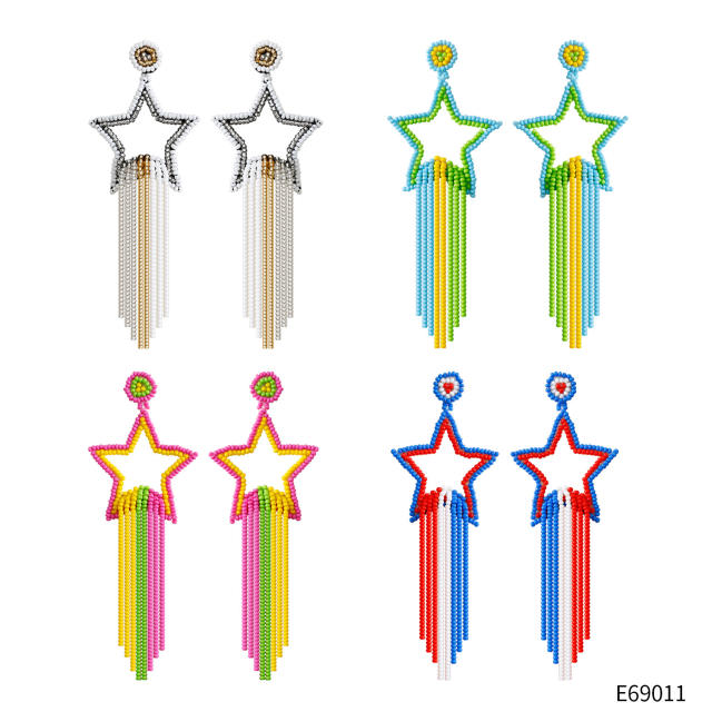 Handmade color beaded tassel star dangle earrings