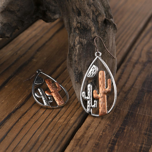 Two-color desert cactus pendant earrings