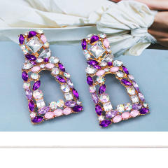 Geometric color glass crystal rhinestone dangle earrings