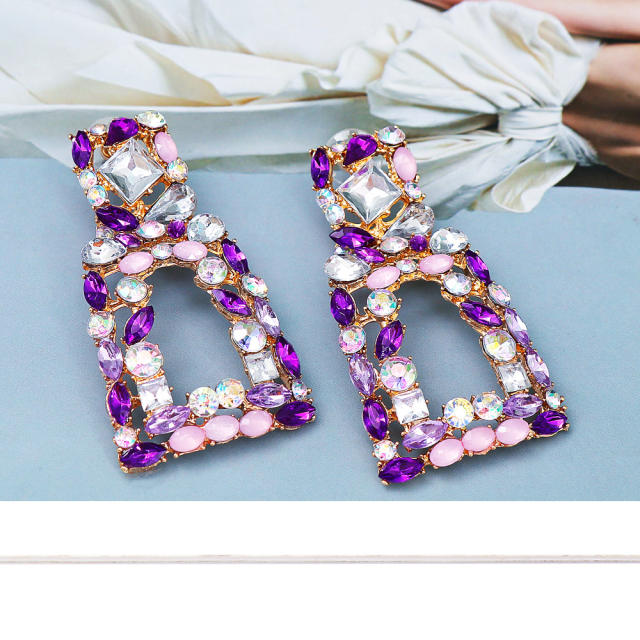 Geometric color glass crystal rhinestone dangle earrings