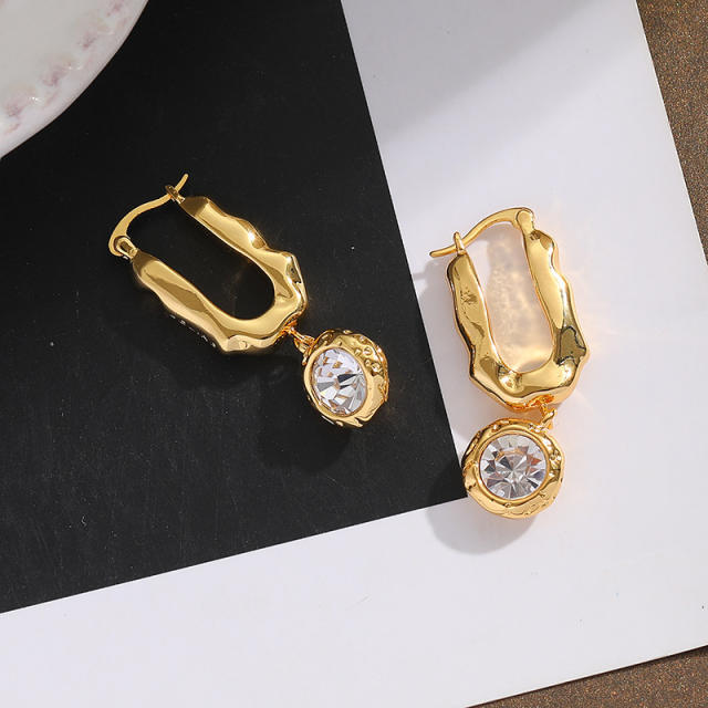 18KG Round cubic zircon charm geometric dangle earrings